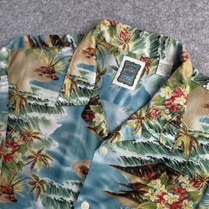 Ocean Current Mens Hawaiian Shirt Large Blue Tropical Island Mesh Button Down L
